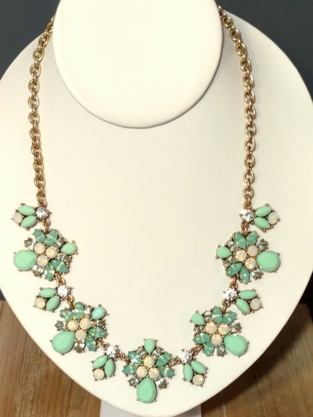 Pale green bead and crystal statement necklace